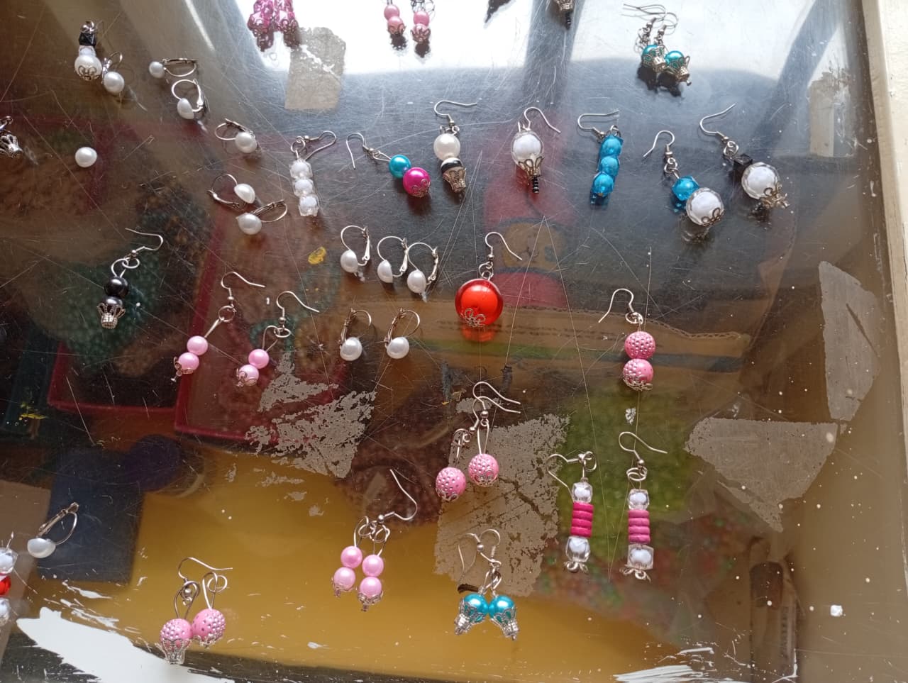 Handmade beaded earrings by students